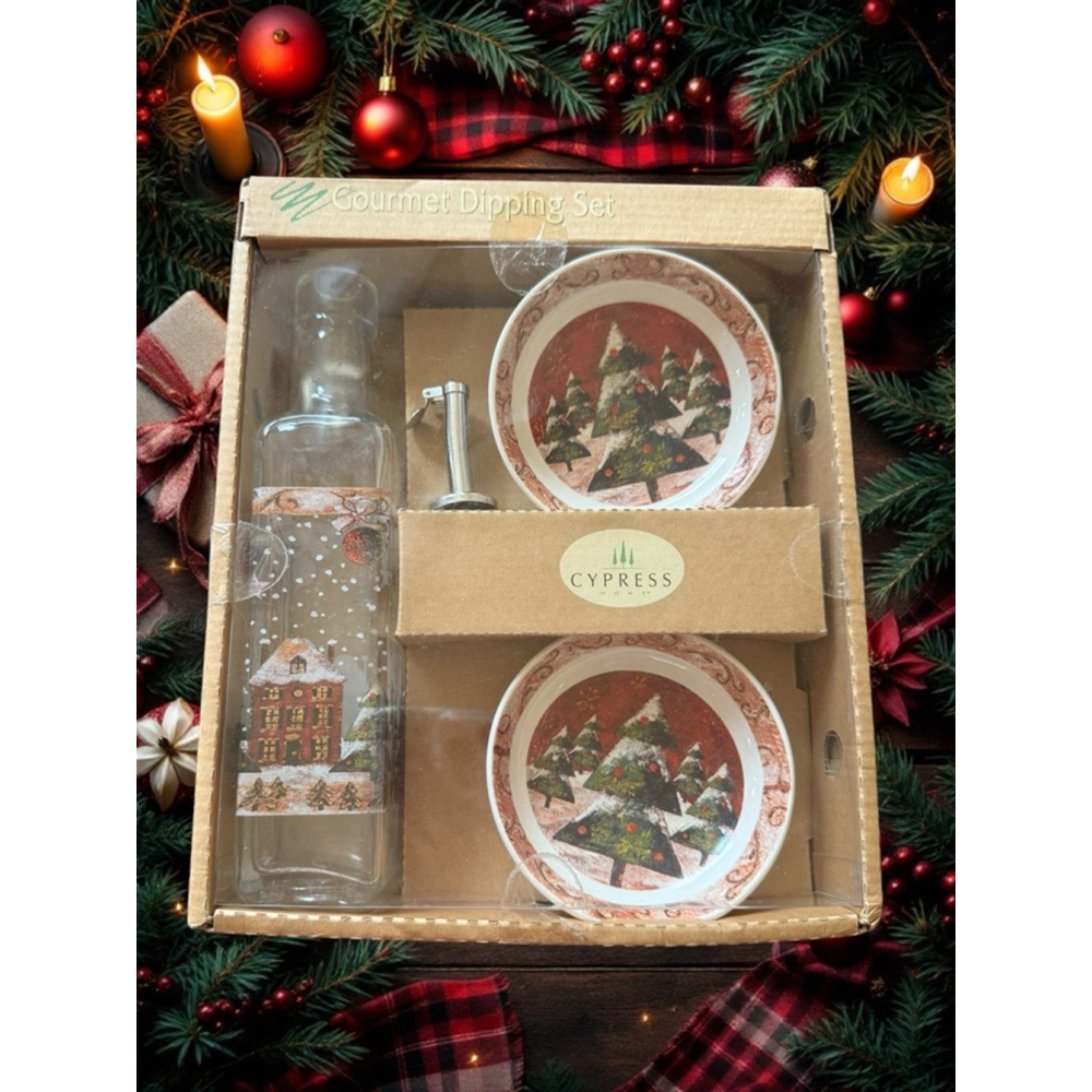 Cypress Home Vintage Gourmet Dipping Set 8 oz. Bottle 2 Ceramic Dipping Bowls